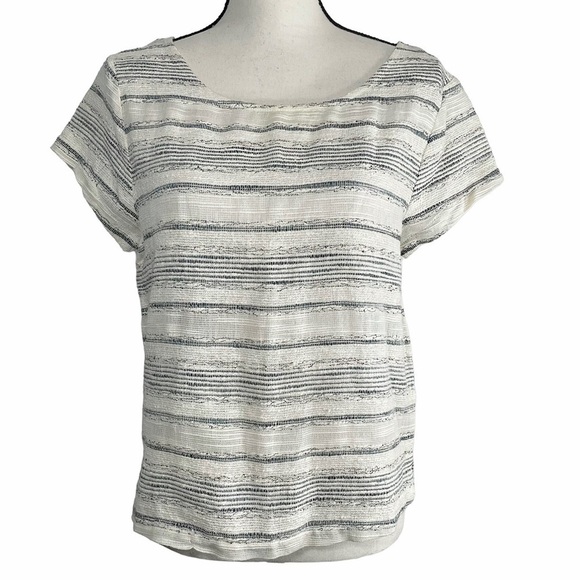 GAP Jacquard Embroidery Short Sleeve Top White Gray - Picture 8 of 8
